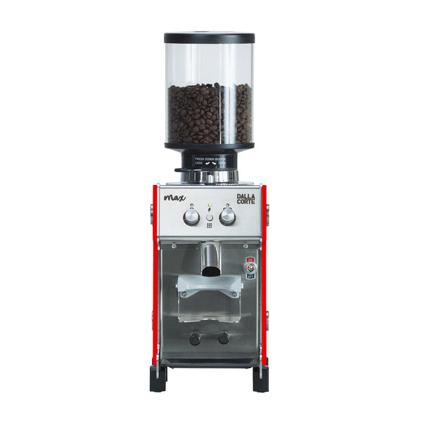 Front view of Dalla Corte Grinder Max (Blaze Red)