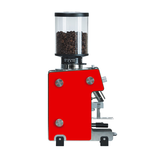 Side view of Dalla Corte Grinder Max (Blaze Red)