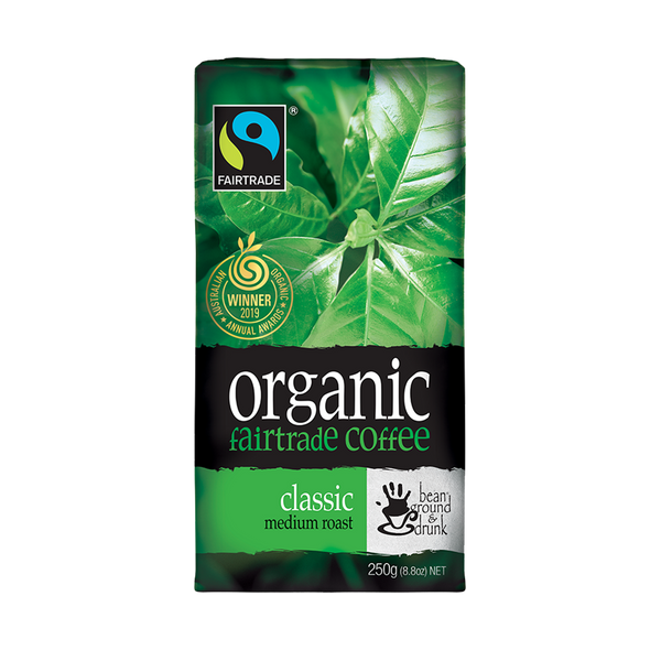 Bean Ground & Drunk - Classic Medium Roast Ground Coffee - Australian Organic Fairtrade Coffee (250g)