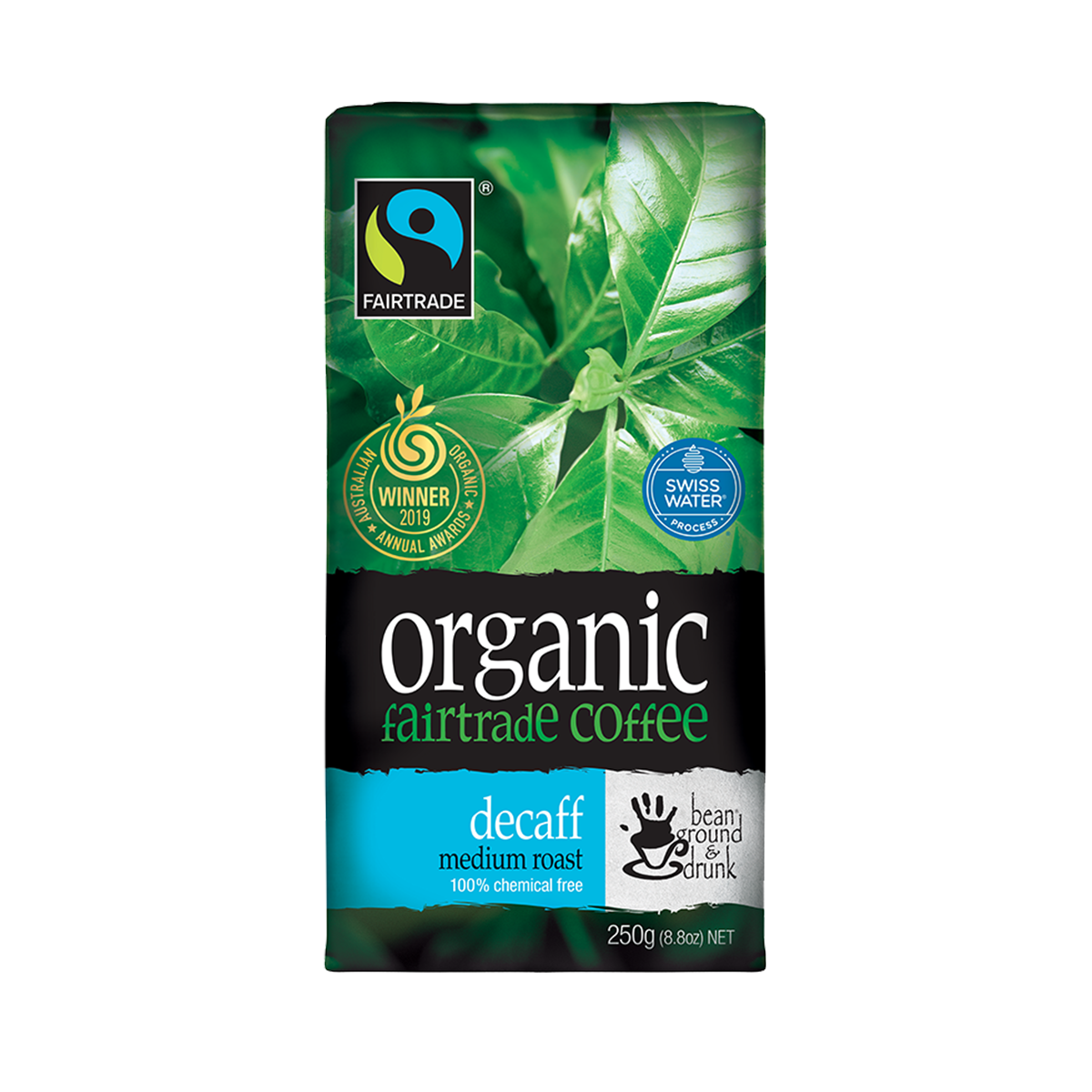 Bean Ground & Drunk - Decaff Medium Roast Ground Coffee - Australian Organic Fairtrade Coffee (250g)